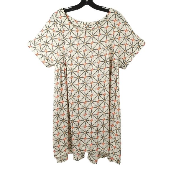 Free People Dresses & Skirts - Free People Geometric Floral Tunic Trapeze Dress S High Low White Orange Boho